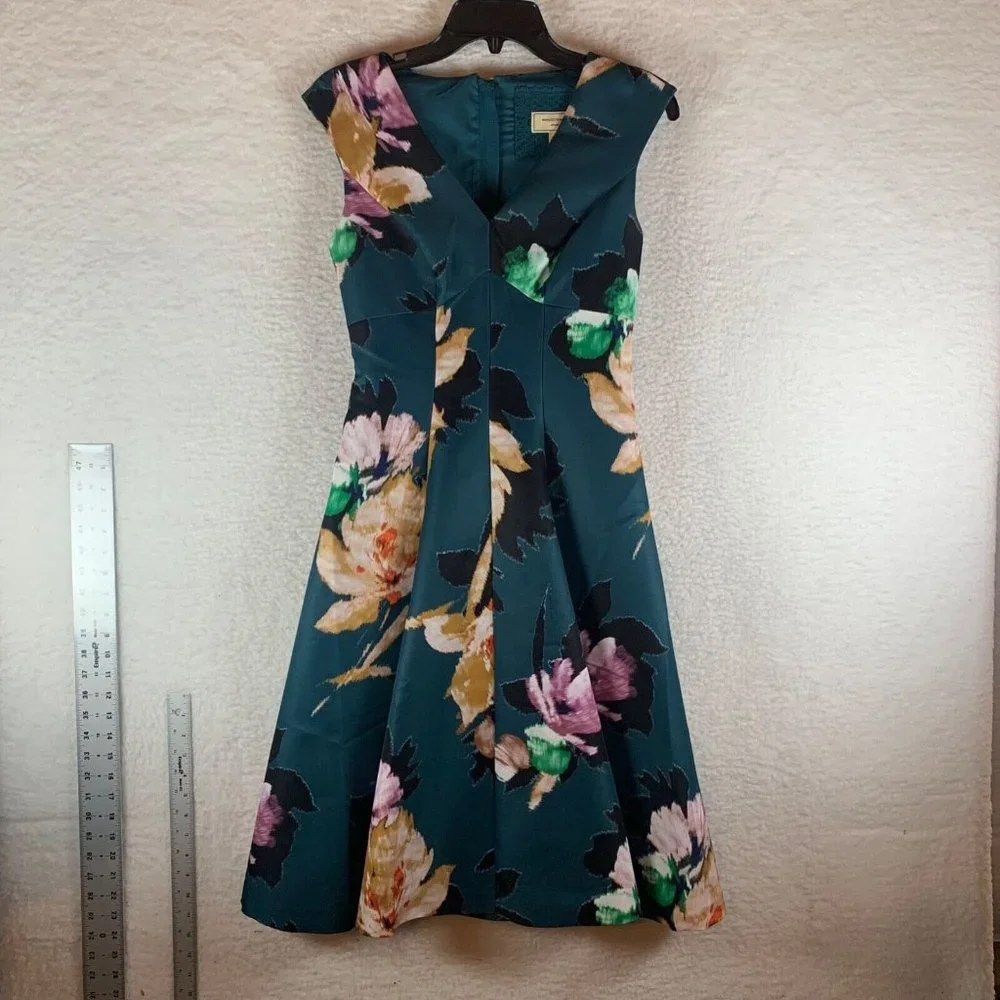 Anthropologie Moulinette Soeurs Women's V-neck Floral Baikal‎ Dress Size 2 8453